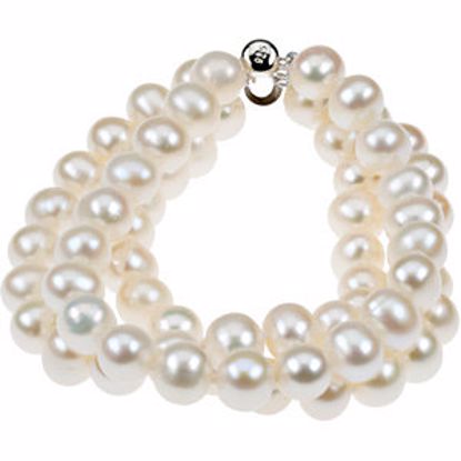 67262:6001:P Sterling Silver 8-9mm Freshwater Cultured Pearl Triple Strand 7.25" Bracelet