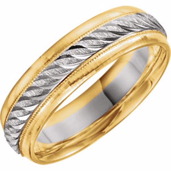 5714:313771:P 18kt Yellow & White 6mm Milgrain Design Band Size 8