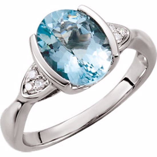 67285:101:P Aquamarine & Diamond Accented Ring