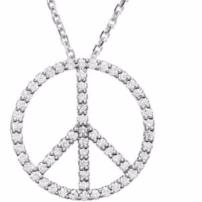 R45184D:100001:P 14kt White 1/3 CTW Diamond Peace Sign 16" Necklace