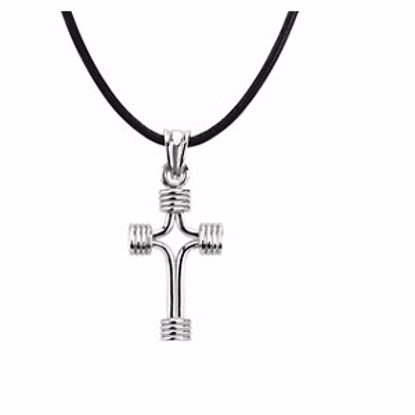 R42018:3114860:P Sterling Silver 24.25x15 Tubulare Cross with 18" Black Leather Cord & Box