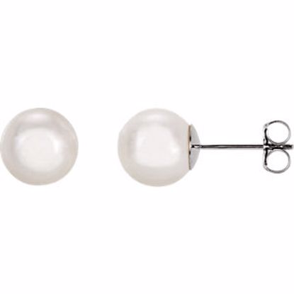 61103:105:P 14kt White 8mm White Akoya Cultured Pearl Earrings