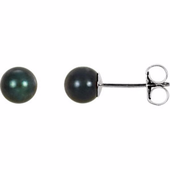 61104:102:P 14kt White 5mm Black Akoya Cultured Pearl Earrings