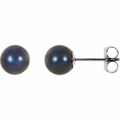 61104:103:P 14kt White 6mm Black Akoya Cultured Pearl Earrings