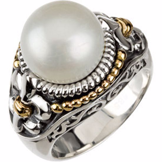 67328:10001:P Sterling Silver & 14kt Yellow Freshwater Cultured Pearl Ring Size 6