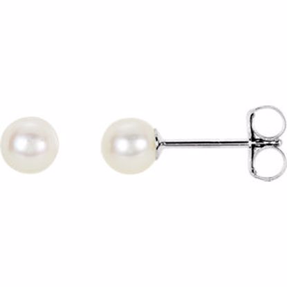 61103:101:P 14kt White 4mm White Akoya Cultured Pearl Earrings