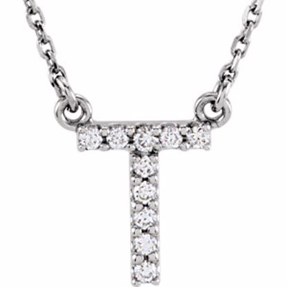 67311:119:P 14kt White Letter "T" 1/10 CTW Diamond 16" Necklace