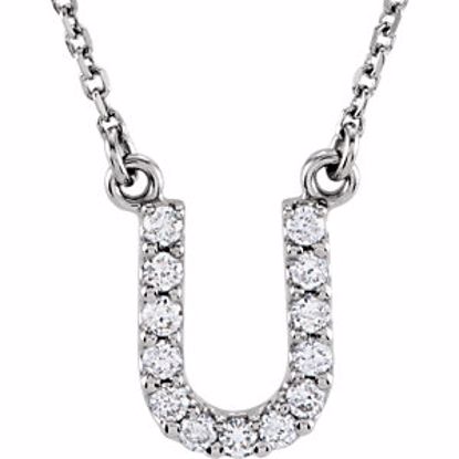 67311:120:P 14kt White Letter "U" 1/8 CTW Diamond 16" Necklace