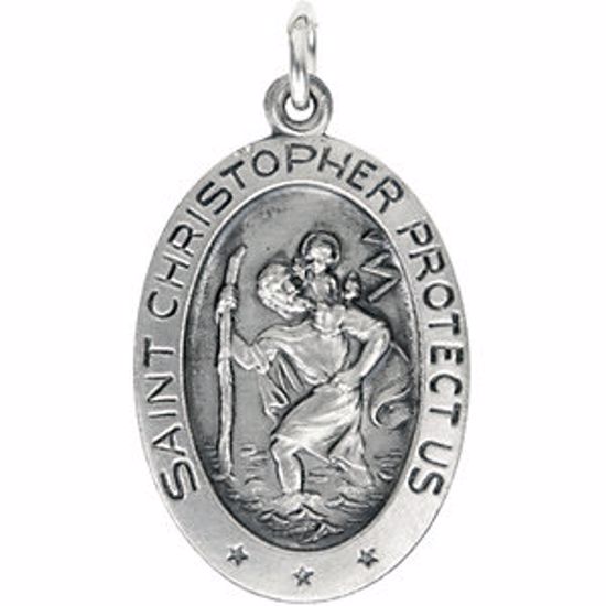 R5023:67329:P Sterling Silver 21x13mm Oval St. Christopher Medal