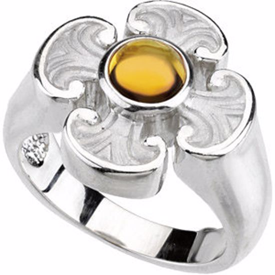 R43046C:103:P Sterling Silver Citrine Maltese Cross Ring