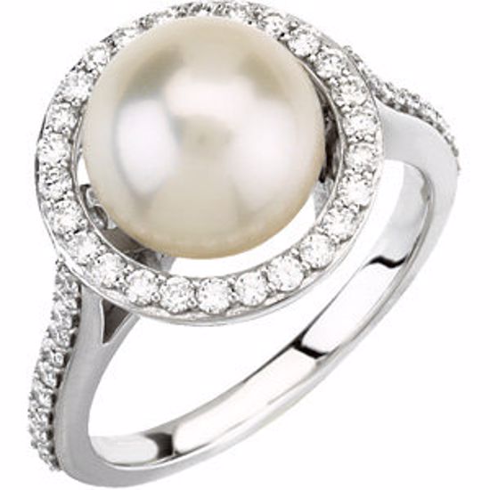 67407:111:P Freshwater Cultured Pearl & Diamond Ring