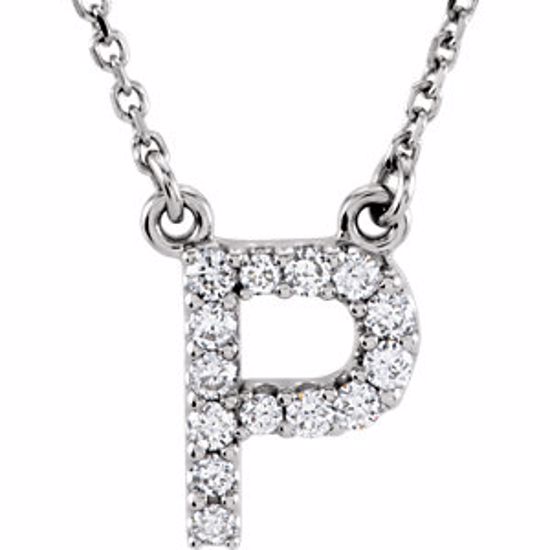 67311:115:P 14kt White Letter "P" 1/8 CTW Diamond 16" Necklace