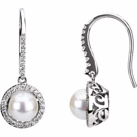 67409:342:P 14kt White Freshwater Cultured Pearl & 1/2 CTW Diamond Earrings