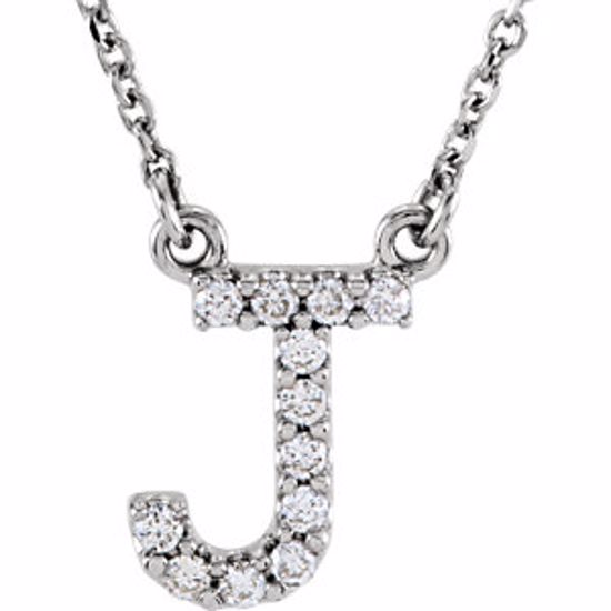 67311:109:P 14kt White Letter "J" 1/8 CTW Diamond 16" Necklace