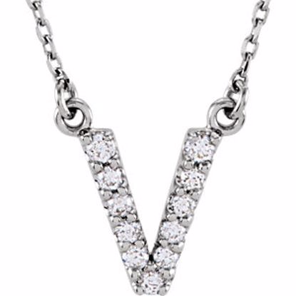 67311:121:P 14kt White Letter "V" 1/8 CTW Diamond 16" Necklace