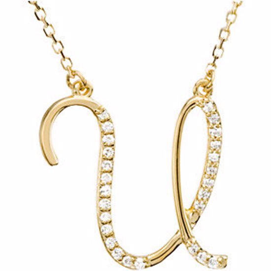 67399:141:P 14kt Yellow Letter "U" 1/8 CTW Diamond Initial 17" Necklace