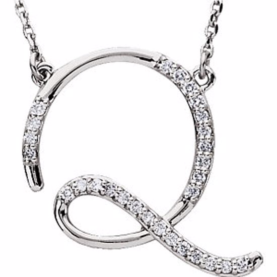 67399:132:P 14kt White Letter "Q" 1/6 CTW Diamond Initial 17" Necklace