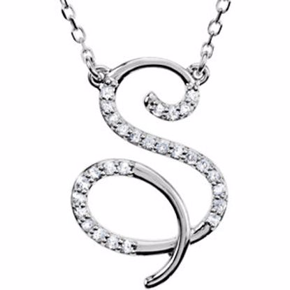 67399:136:P 14kt White Letter "S" 1/6 CTW Diamond Initial 17" Necklace