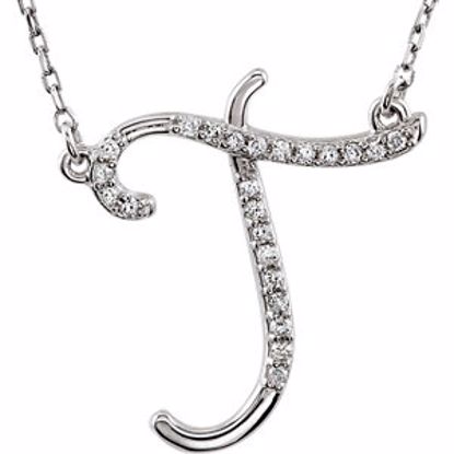 67399:138:P 14kt White Letter "T" 1/8 CTW Diamond Initial 17" Necklace