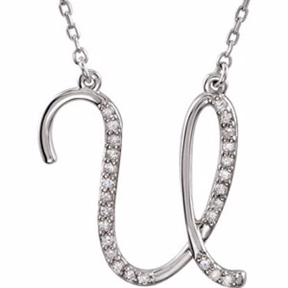 67399:140:P 14kt White Letter "U" 1/8 CTW Diamond Initial 17" Necklace