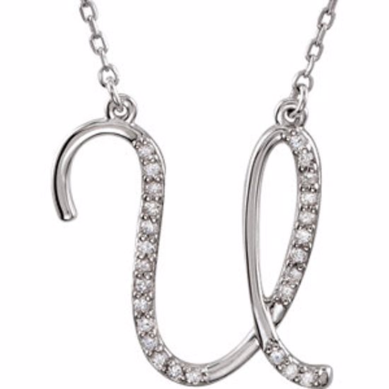 67399:140:P 14kt White Letter "U" 1/8 CTW Diamond Initial 17" Necklace