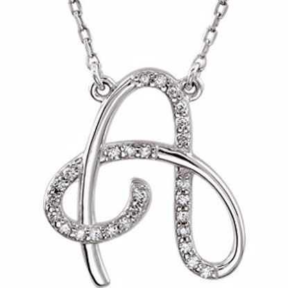 67399:100:P 14kt White Letter "A" 1/8 CTW Diamond Initial 17" Necklace