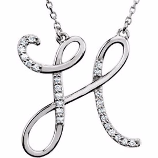 67399:114:P 14kt White Letter "H" 1/8 CTW Diamond Initial 17" Necklace