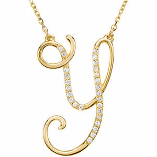 67399:149:P 14kt Yellow Letter "Y" 1/8 CTW Diamond Initial 17" Necklace