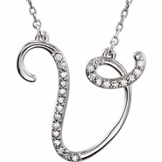 67399:142:P 14kt White Letter "V" 1/8 CTW Diamond Initial 17" Necklace