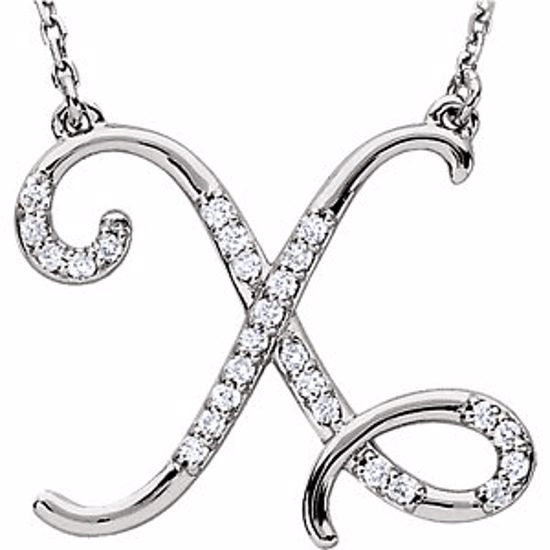 67399:146:P 14kt White Letter "X" 1/8 CTW Diamond Initial 17" Necklace