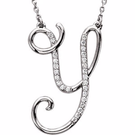 67399:148:P 14kt White Letter "Y" 1/8 CTW Diamond Initial 17" Necklace