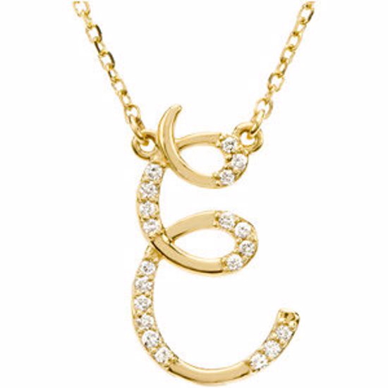 67399:109:P 14kt Yellow Letter "E" 1/10 CTW Diamond Initial 17" Necklace