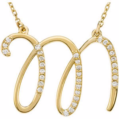 67399:125:P 14kt Yellow Letter "M" 1/6 CTW Diamond Initial 17" Necklace