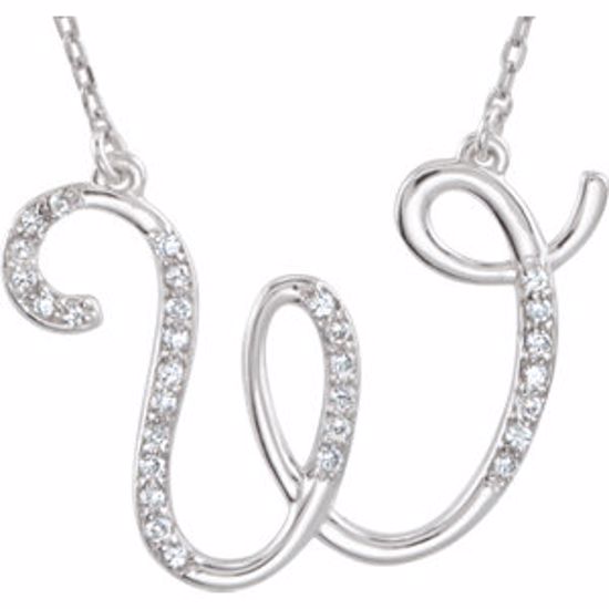 67399:144:P 14kt White Letter "W" 1/6 CTW Diamond Initial 17" Necklace