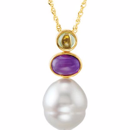 67432:100:P 14kt Yellow South Sea Cultured Pearl, Peridot & Amethyst 18" Necklace