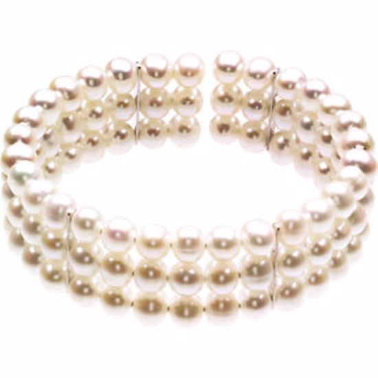 67455:60001:P Freshwater Cultured Pearl 3 Row Bangle Bracelet