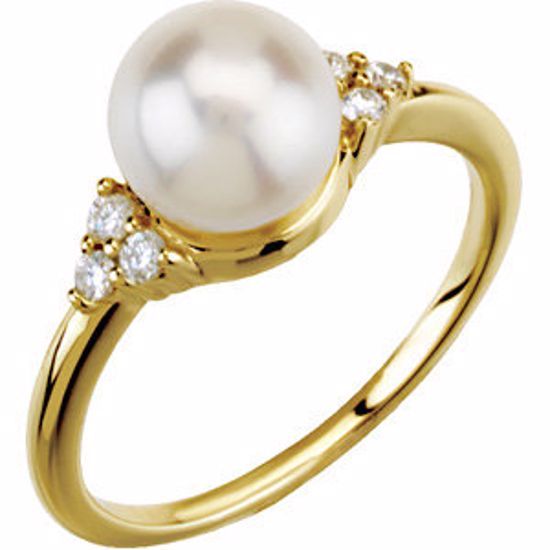 67462:102:P 14kt Yellow 7.5-8mm Freshwater Cultured Pearl & 1/8 CTW Diamond Ring