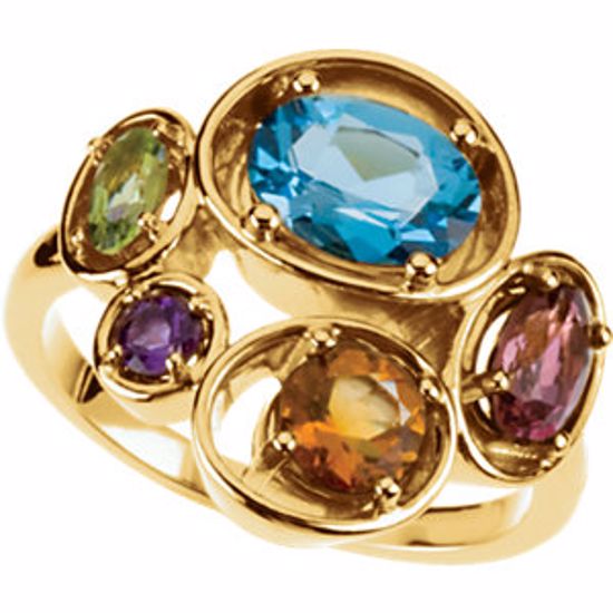 67479:60001:P Swiss Blue Topaz, Pink Tourmaline, Peridot, Amethyst & Citrine Ring 