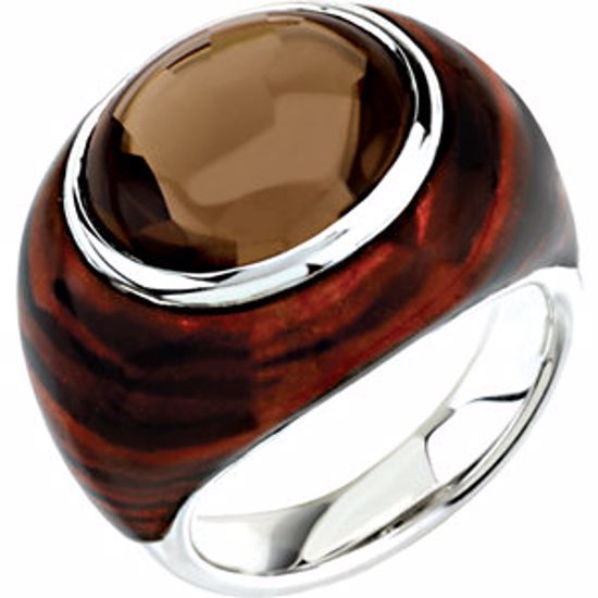 67466:100:P Smoky Quartz Tiger Print Enamel Ring