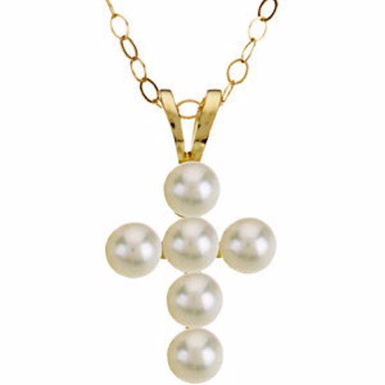 19694:60001:P Youth Pearl Cross 15" Necklace