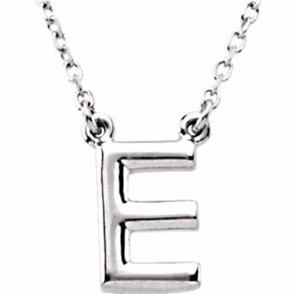 84634:111:P 14kt White Letter "E" Block Initial 16" Necklace