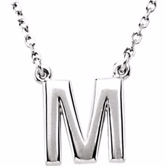 84634:316218:P Sterling Silver Letter "M" Block Initial 16" Necklace