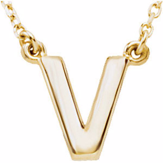 84634:168:P 14kt Yellow Letter "V" Block Initial 16" Necklace