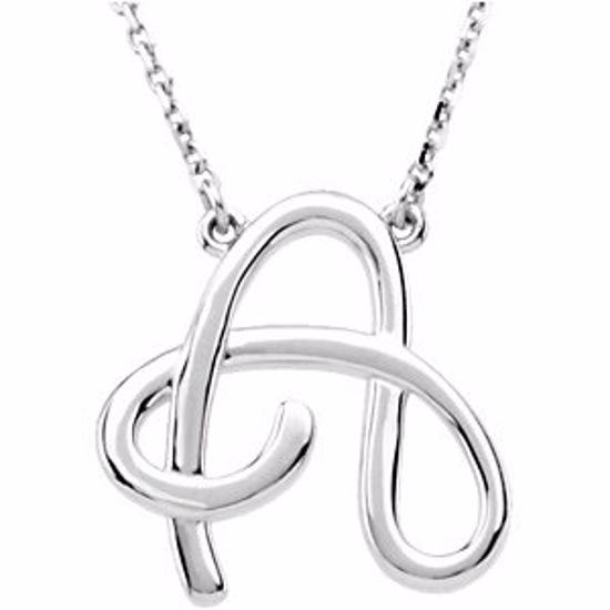 84635:123:P Sterling Silver "A" Script Initial 16" Necklace