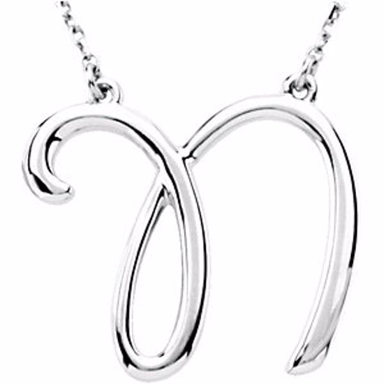 84635:213:P 14kt White "N" Script Initial 16" Necklace