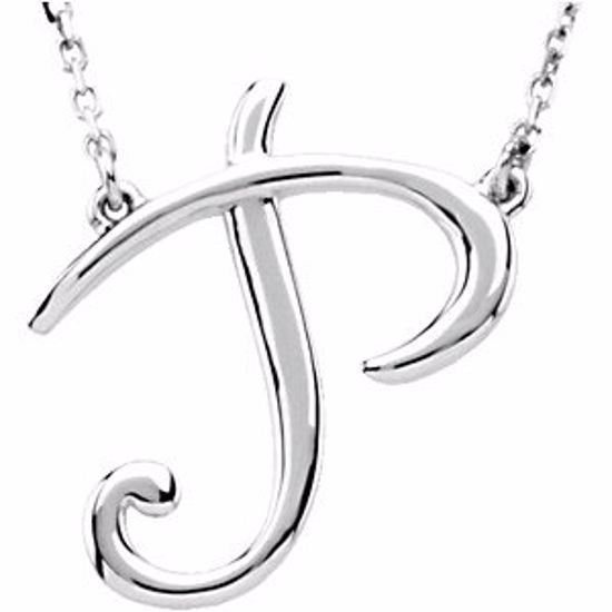 84635:233:P 14kt White "P" Script Initial 16" Necklace