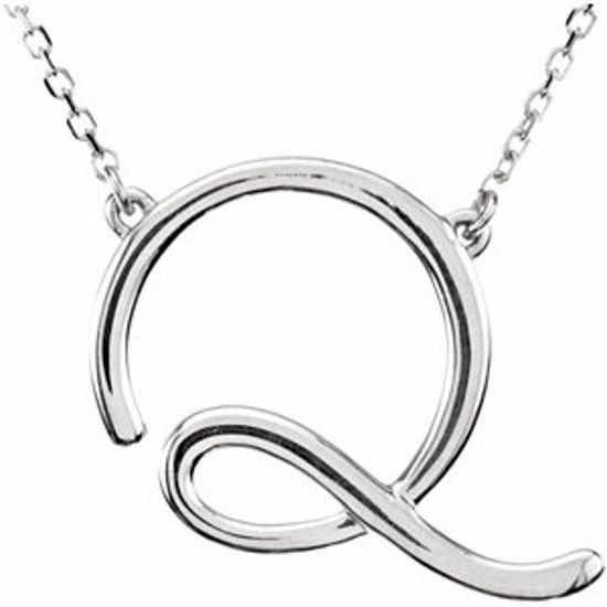 84635:225:P 14kt White "Q" Script Initial 16" Necklace