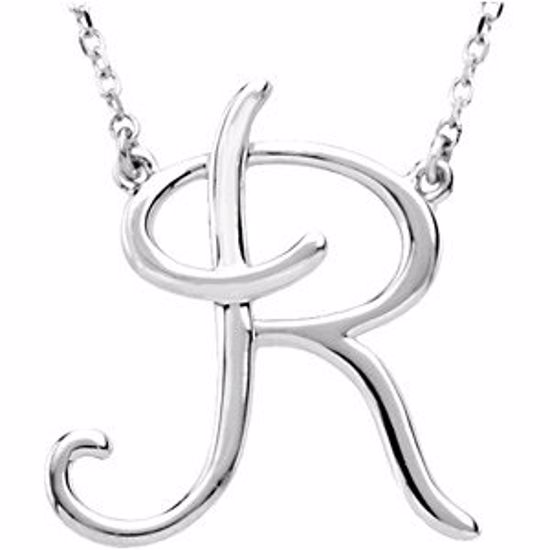 84635:222:P Sterling Silver "R" Script Initial 16" Necklace