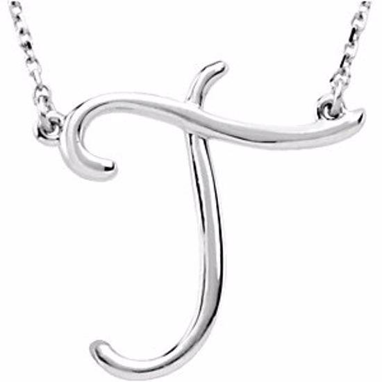 84635:284:P Sterling Silver "T" Script Initial 16" Necklace