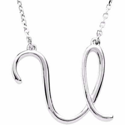 84635:250:P Sterling Silver "U" Script Initial 16" Necklace